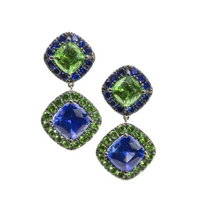 18K Blue Sapphire Tsavorite Drop Earrings
